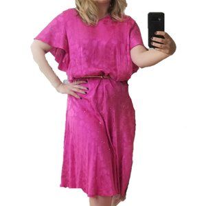 Vintage Silk Pink Floral 80s Dress